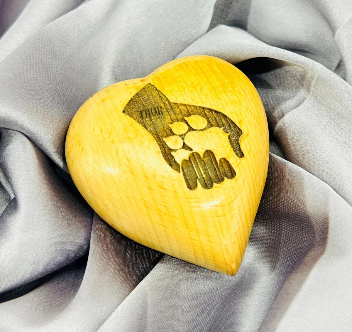 Bold Divine Hand With Paw Print Wooden Heart Shape Urn Mini Heart