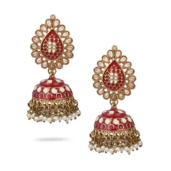 Top Selling Enameled Jhumki in Oxidize Gold Plated Indian Traditional Long Jhumka Earrings Fashion Jewelry For Women