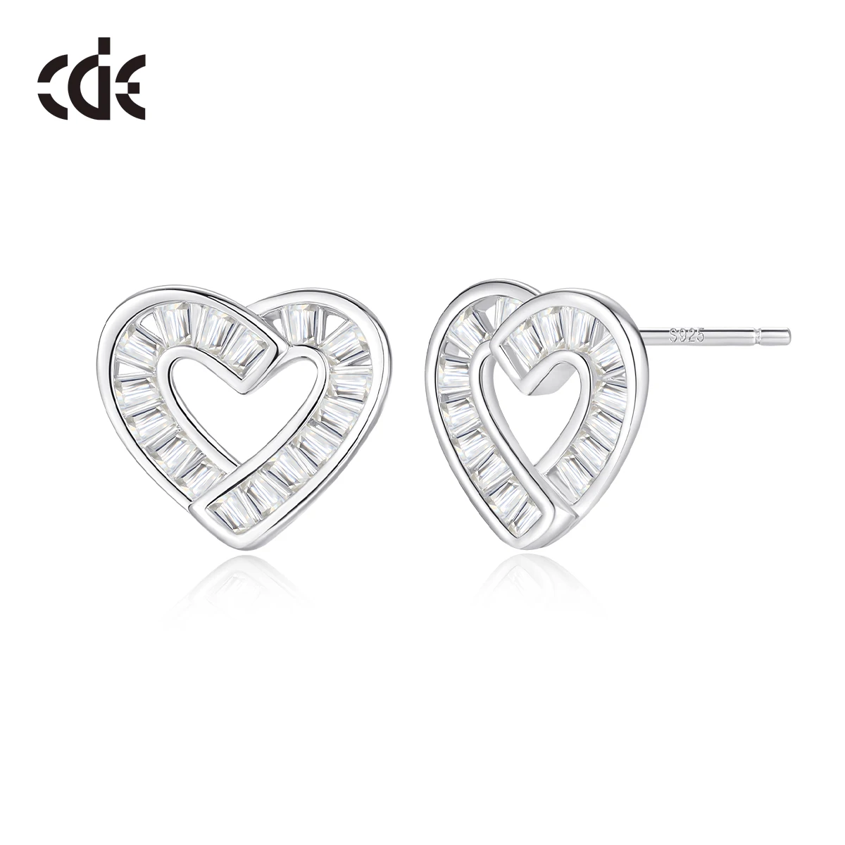 CDE CZYE001 Fine 925 Sterling Silver Jewelry Earring 14K Gold Plated Earrings Wholesale Bulk Zircon Heart Stud Earrings