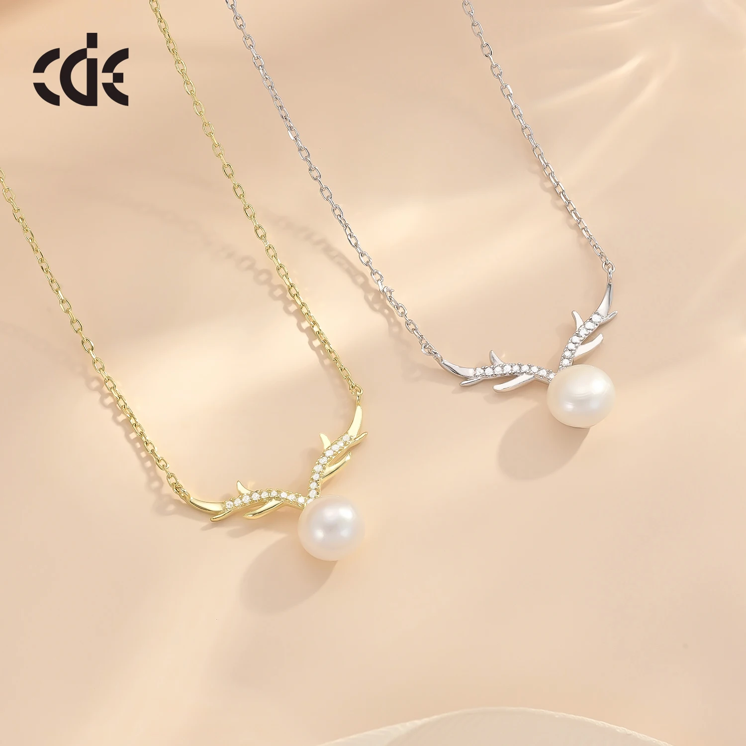CDE PRYN005 Fine 925 Sterling Silver 14K Gold Plated Jewelry Deer Pendant Necklace Wholesale Pearl Christmas Decoration Gift