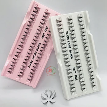 Thick pre made lash extensions 16mm volume flare eyelash knot free mink silk individual false lashes cluster eyelash