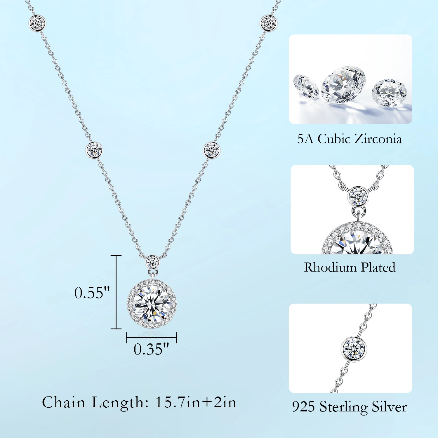 CDE WYN4 Fine 925S Silver Jewelry Necklace Wholesale Round 5A Cubic Zirconia Pendant Rhodium Plated Chain Women Pendant Necklace