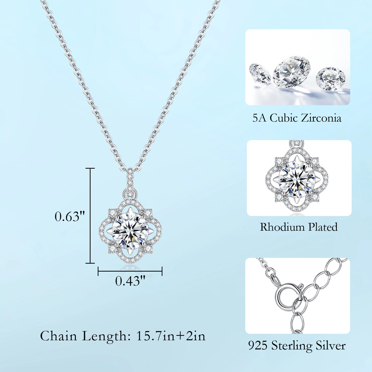 CDE CZYN055 luxury Fine Jewelry 925 Sterling Silver Necklace Eight-pointed Star Flower Shape Zircon Pendant Necklace