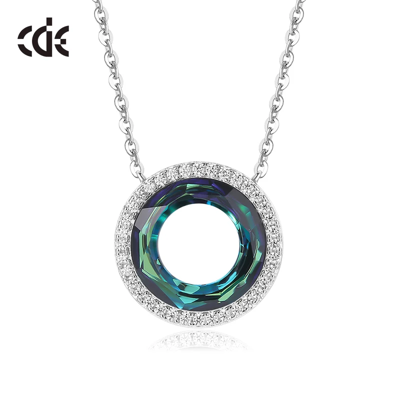 CDE YN0916 Fine Jewelry Necklace Women Crafted 925 Silver Rhodium Plated Necklace Wholesale Bulk Crystal Circle Necklace