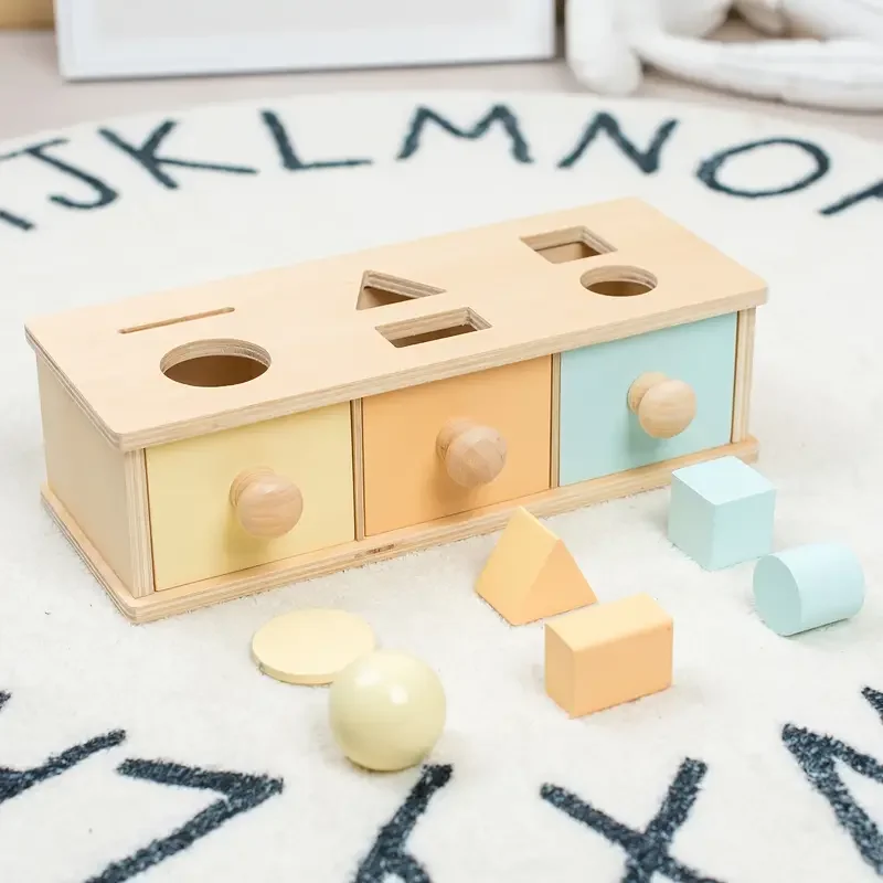 Montessori Kids Wooden Coin Box Drawer Game Educational Toys Preschool Training Drum Toy Baby Early Learning Teaching Aids Toys