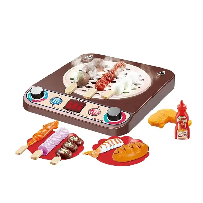 EPT New Mini Electric Kitchen Toys Barbecue Oven With Food Home Appliances Pretend Play Toys Set