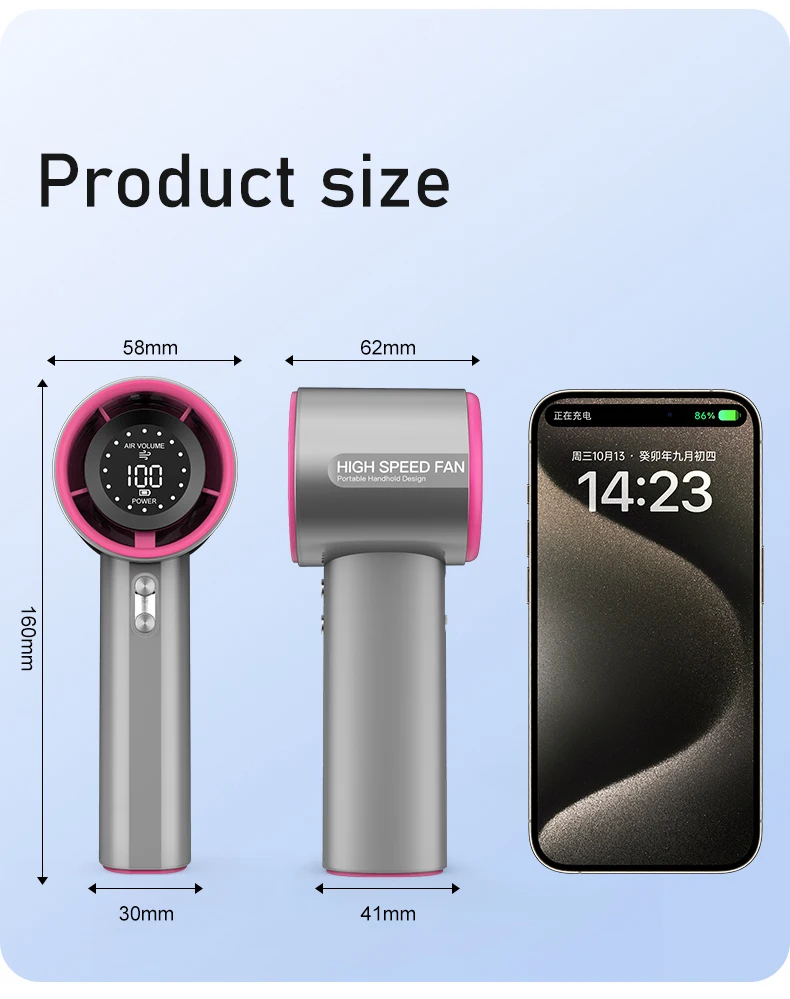 Battery-powered Handheld Fan, Portable, LCD, 100-Speed - detail 10