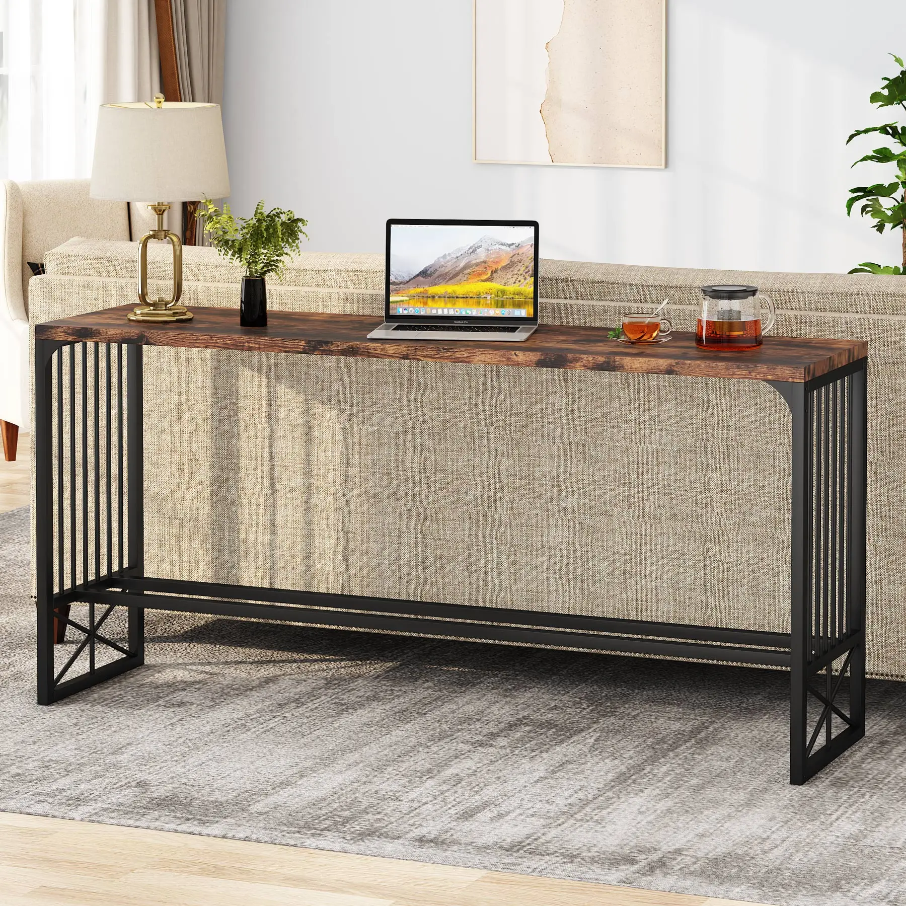 70.9 inch Industrial Sofa Wood Wall Long Narrow Console Table For Living Room Furniture