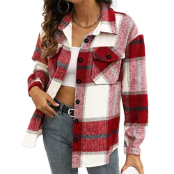 Casual Customized Chest Pocketed Shirts CoatsLadies Flannel Shacket Outdoor Plaid Jackets for Women