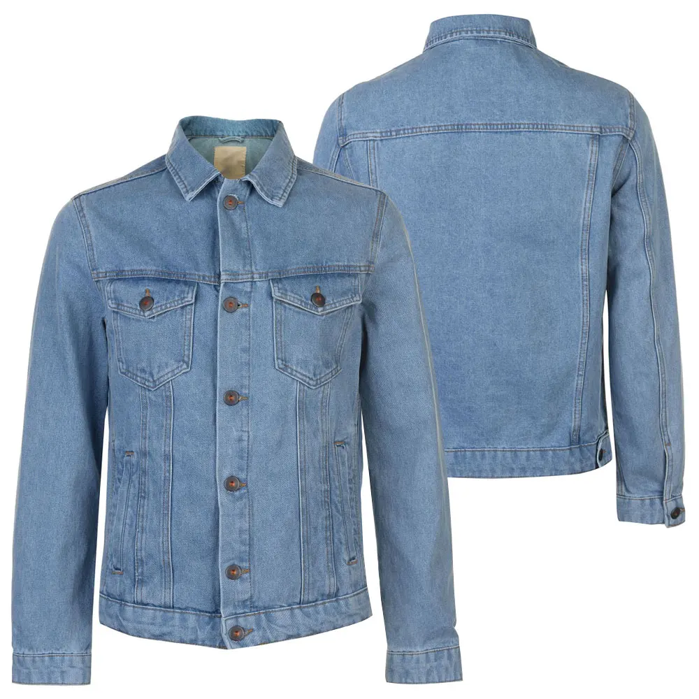 Custom Light Blue 100% Cotton Denim Washed Fleece Lining Winter Jeans Jackets Men Wholesale