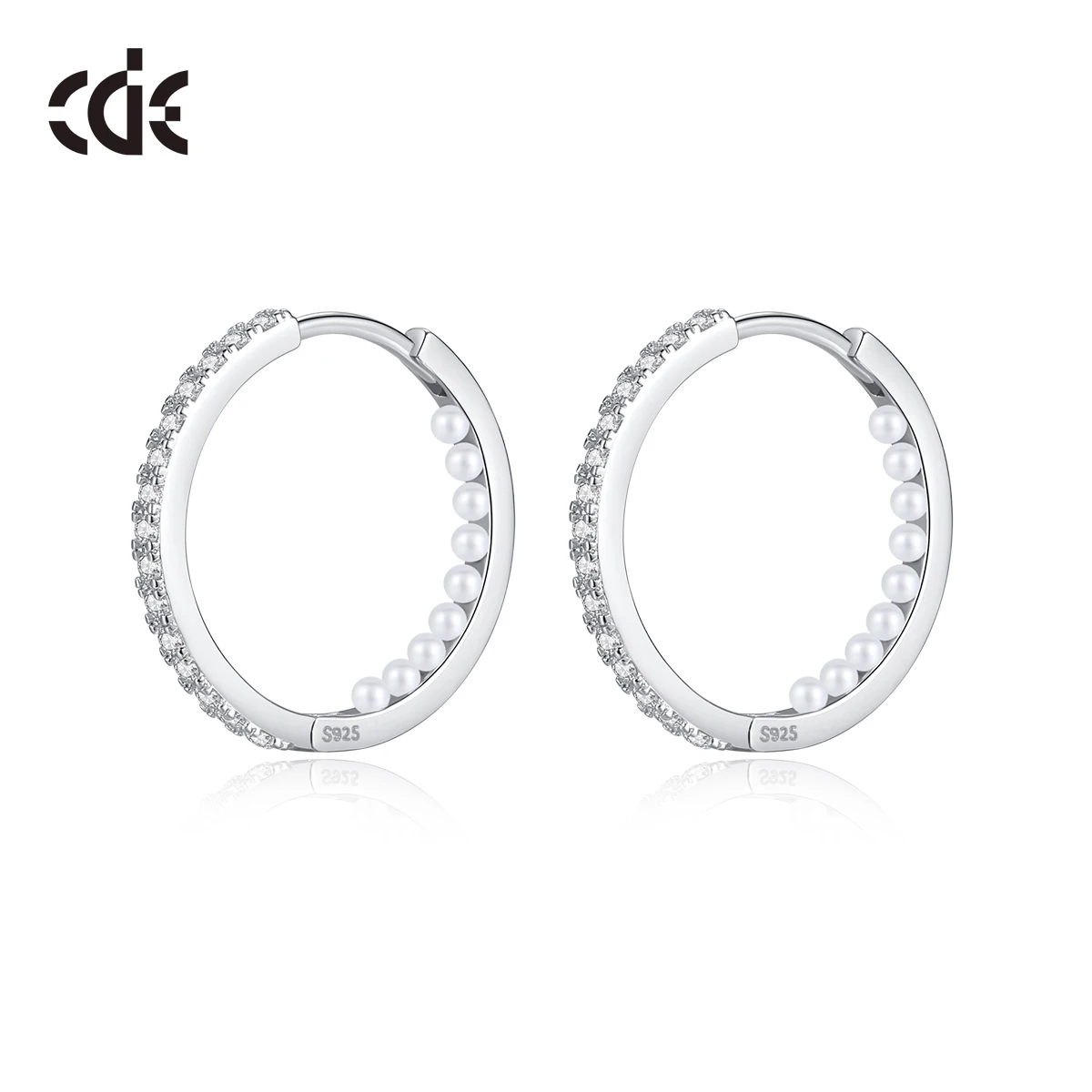 CDE CZYE032 Fine 925 Sterling Silver Earrings Jewelry Women ZirconSetting korean Freshwater Pearl Earring Hoop Earrings