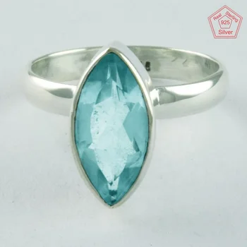 New Arrival Natural Blue Topaz Gemstone Ring For Unisex Natural Stone Silver Band Elegant Silver Ring For All