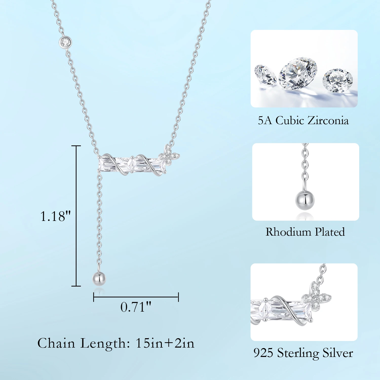 CDE CZYN007 Fine 925 Sterling Silver Jewelry Necklace Classic Zircon Pendant Rhodium Plated Women Pendant Necklace
