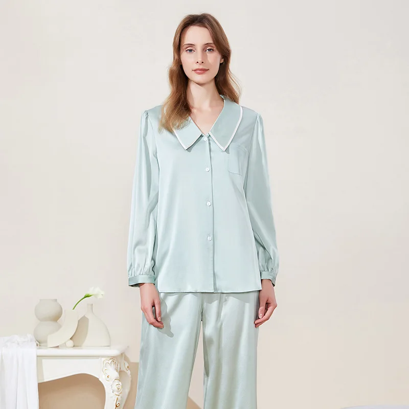 High-end Real Silk 19 M/M Momme Dropshipping French Superior Luxury Stock Pyjamas Pajama 2 Piece Set Womens Sleepwear