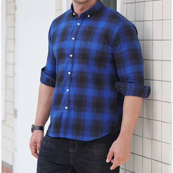 New Fashion Classic Plaid Plus size Custom Print Brand Embroidered Logo Long Sleeve Men Spring Summer Causal  Shirt