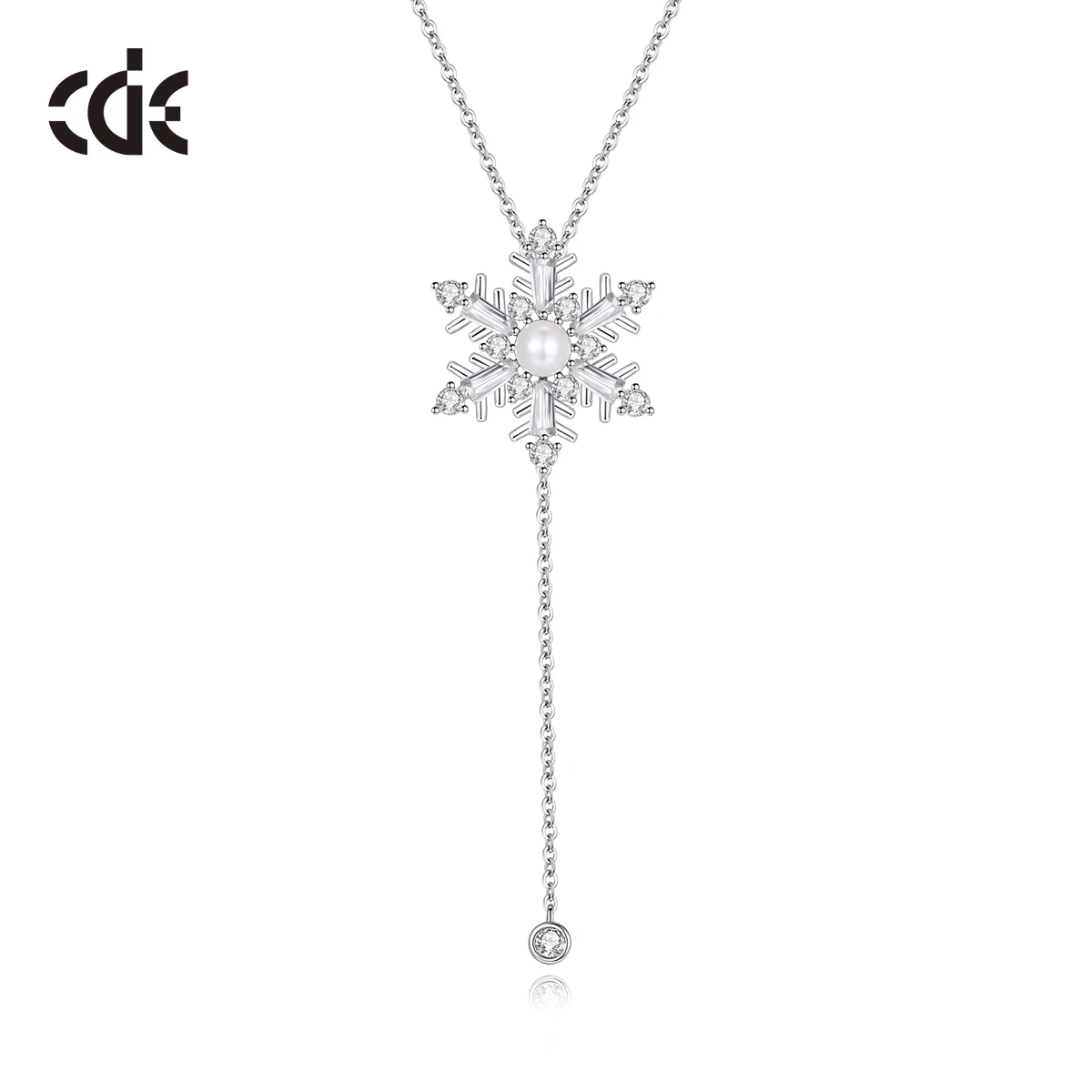 CDE PRYN004  Minimalist Silver Jewelry 925 Silver Necklace Wholesale For Christmas Jewelry Fresh Water Pearl SnowFlake Necklace