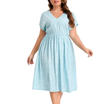 Customized Fashionable Women's Clothing Cape Sleeve Pocket V-Neck Floral Dresses OEM Manufacturer