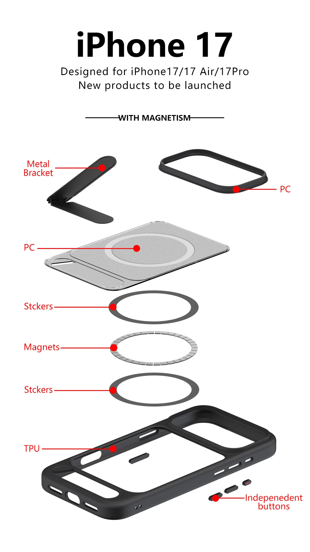 product trapezoidal stand magnetic soft touch finish phone case for iphone 17 16 series-8