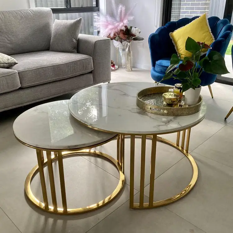 Nordic Luxury Coffee Table Sets Modern Coffee Table Glass Side Tables With Golden Metal Legs Living New Design Modern Metal