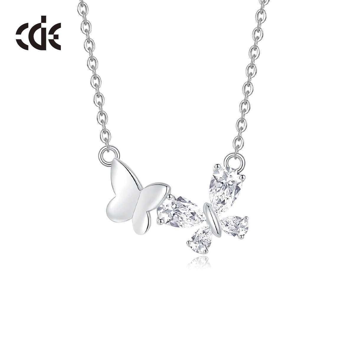 CDE CZYN003 Fine 925 Sterling Silver Jewelry Necklace Zircon Pendant Wholesale Women Butterfly Pendant Necklace