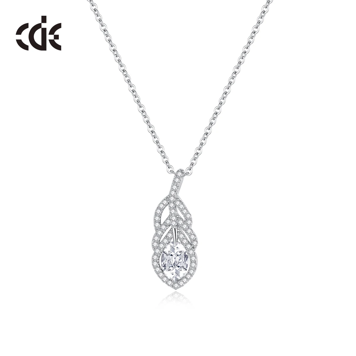 CDE WYN12 Luxury Jewelry Fine 925 Sterling Silver Necklace Wholesale Bulk Rhodium Plated Zircon Feather Pendant Necklace
