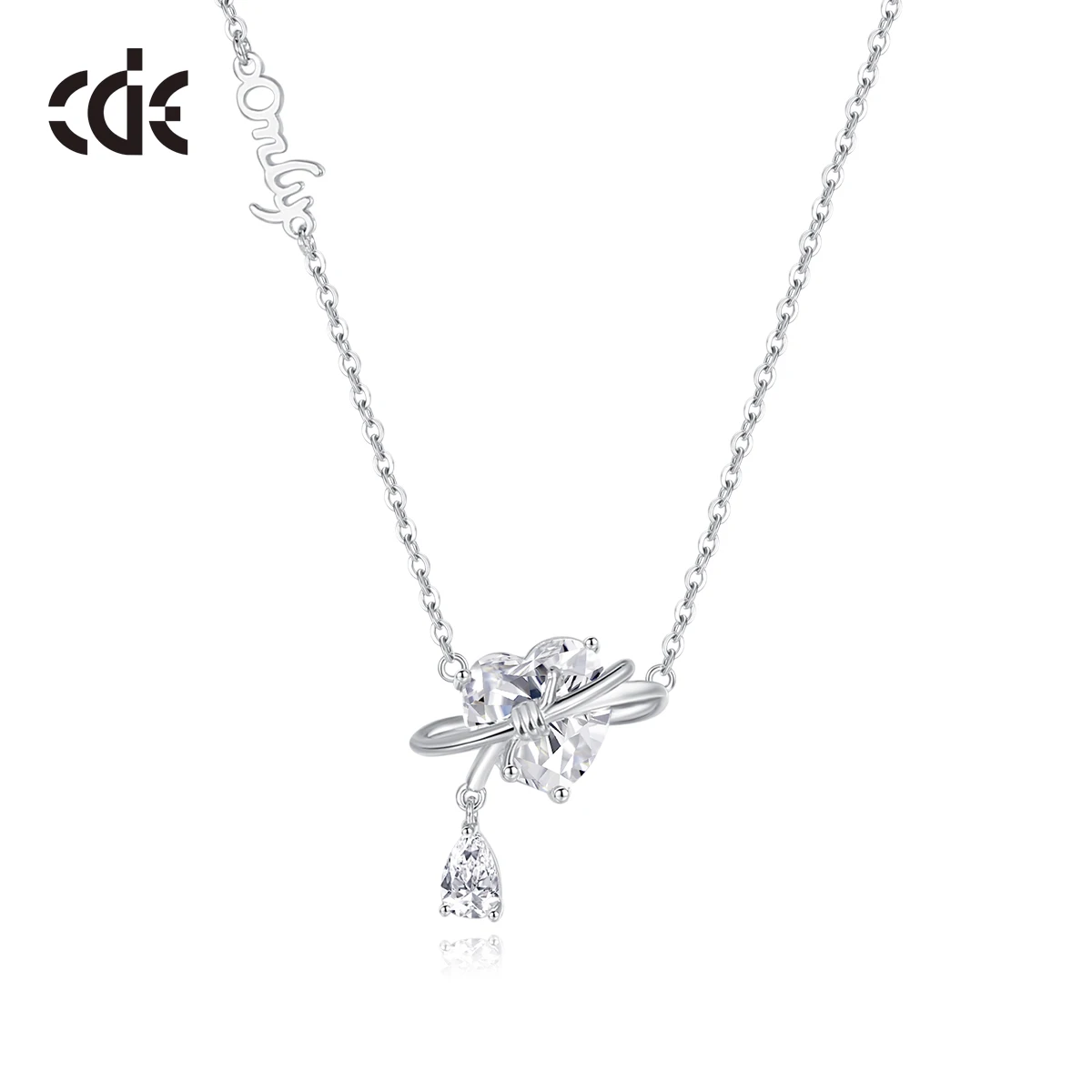 CDE CZYN049D-P Fine Jewelry Necklace Wholesale 925 Sterling Silver Rhodium Plated Heart Zircon Pendant Necklace