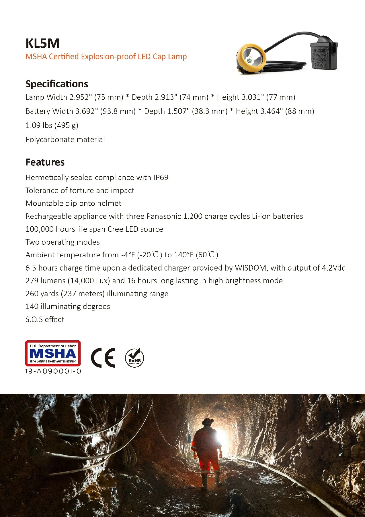 Wisdom Corded Led Underground Mining Lamp Kl M With Atex And Msha