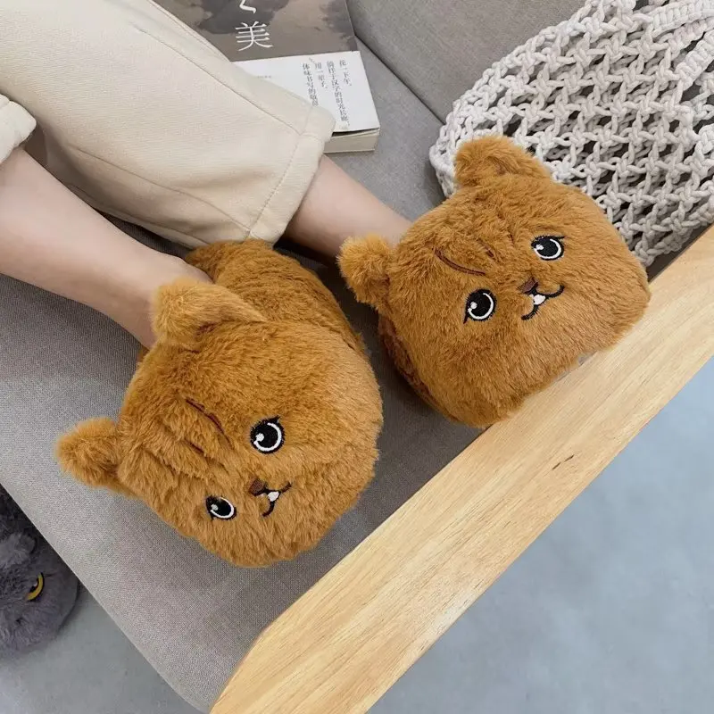 Wholesale Cartoon Plush Slippers Hug Cat Shoes Stuffed Animal winter warm Slippers For Women