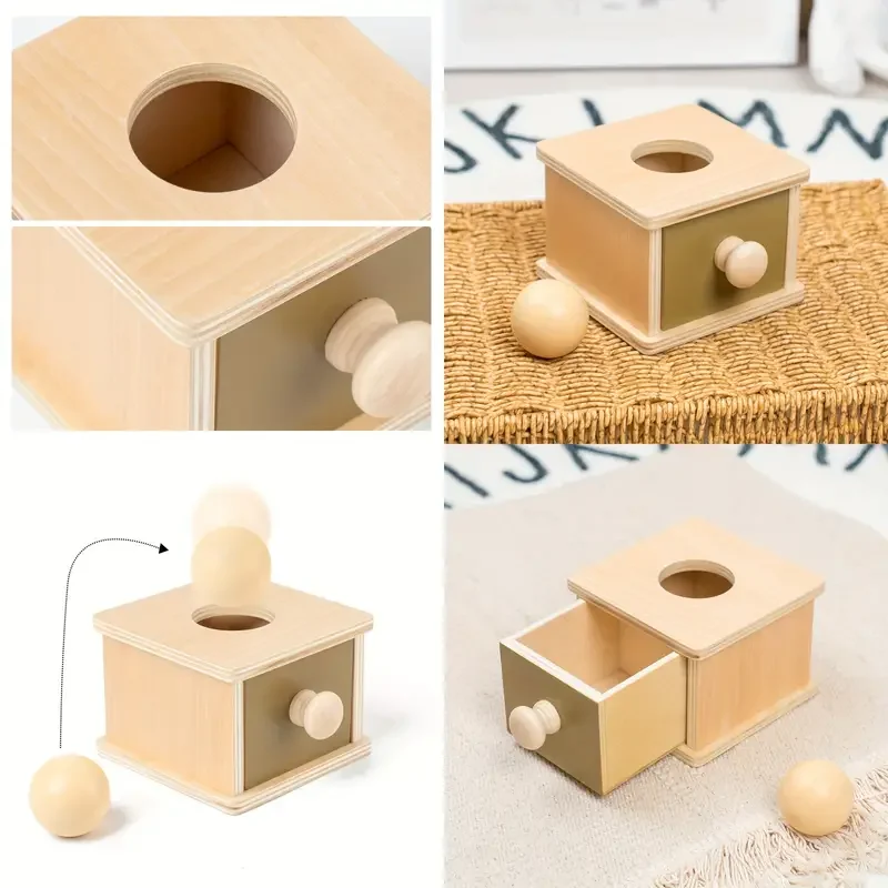 Montessori Kids Wooden Coin Box Drawer Game Educational Toys Preschool Training Drum Toy Baby Early Learning Teaching Aids Toys