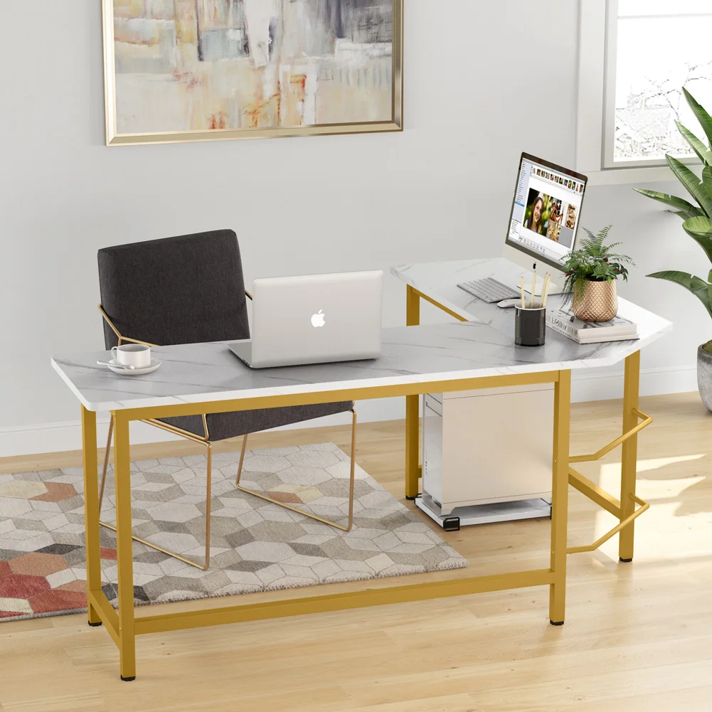 High Quality White Gold Long Computer Desk Custom Made Executive Office Computer Table