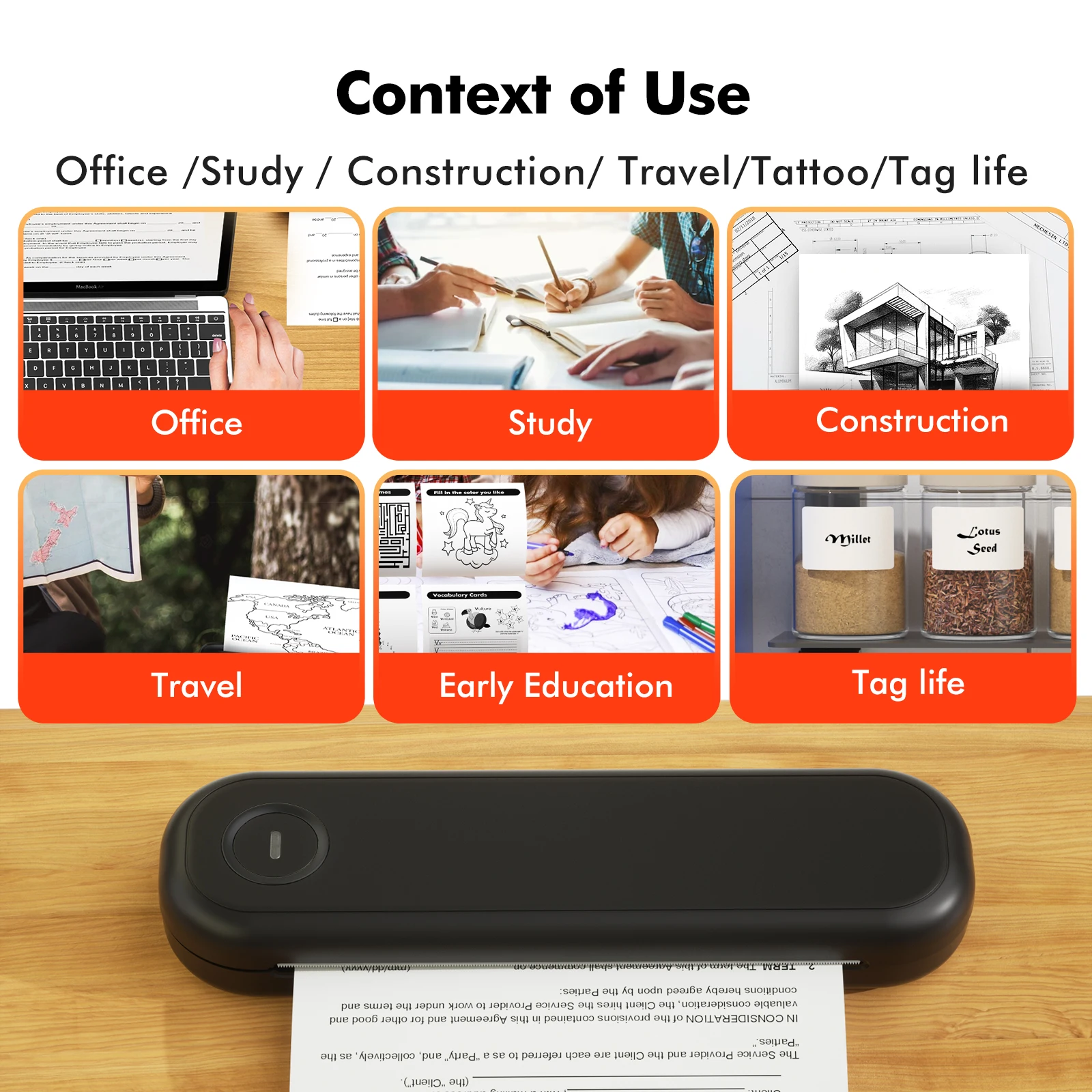 LUCK JINGLE Bluetooth USB Powered Thermal A4 Portable Printer for Mobile Phone Computer3