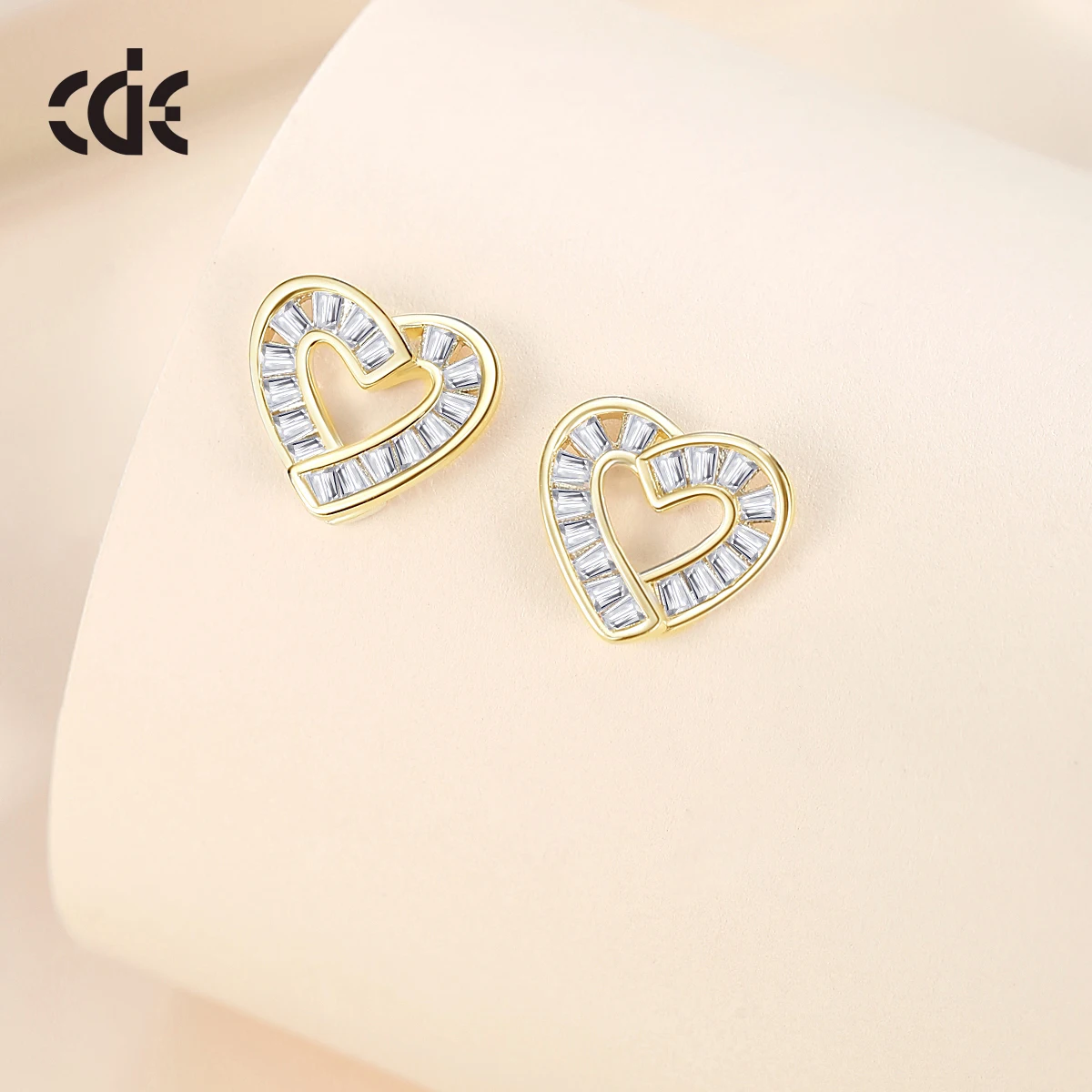 CDE CZYE001 Fine 925 Sterling Silver Jewelry Earring 14K Gold Plated Earrings Wholesale Bulk Zircon Heart Stud Earrings