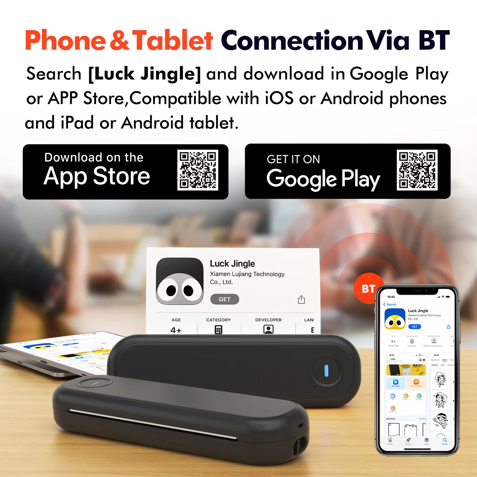 LUCK JINGLE Bluetooth USB Powered Thermal A4 Portable Printer for Mobile Phone Computer2