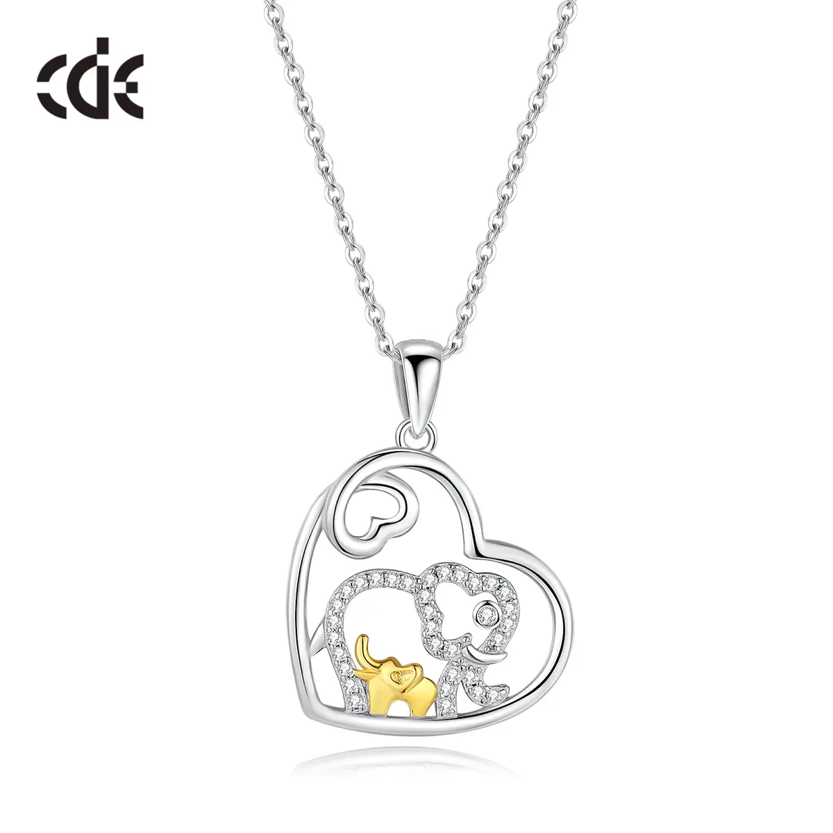 CDE YN1087 Fine 925 Sterling Silver Jewelry Unique Animal Elephant Necklace Rhodium Plated Heart Pendant Necklace For Mom Gift