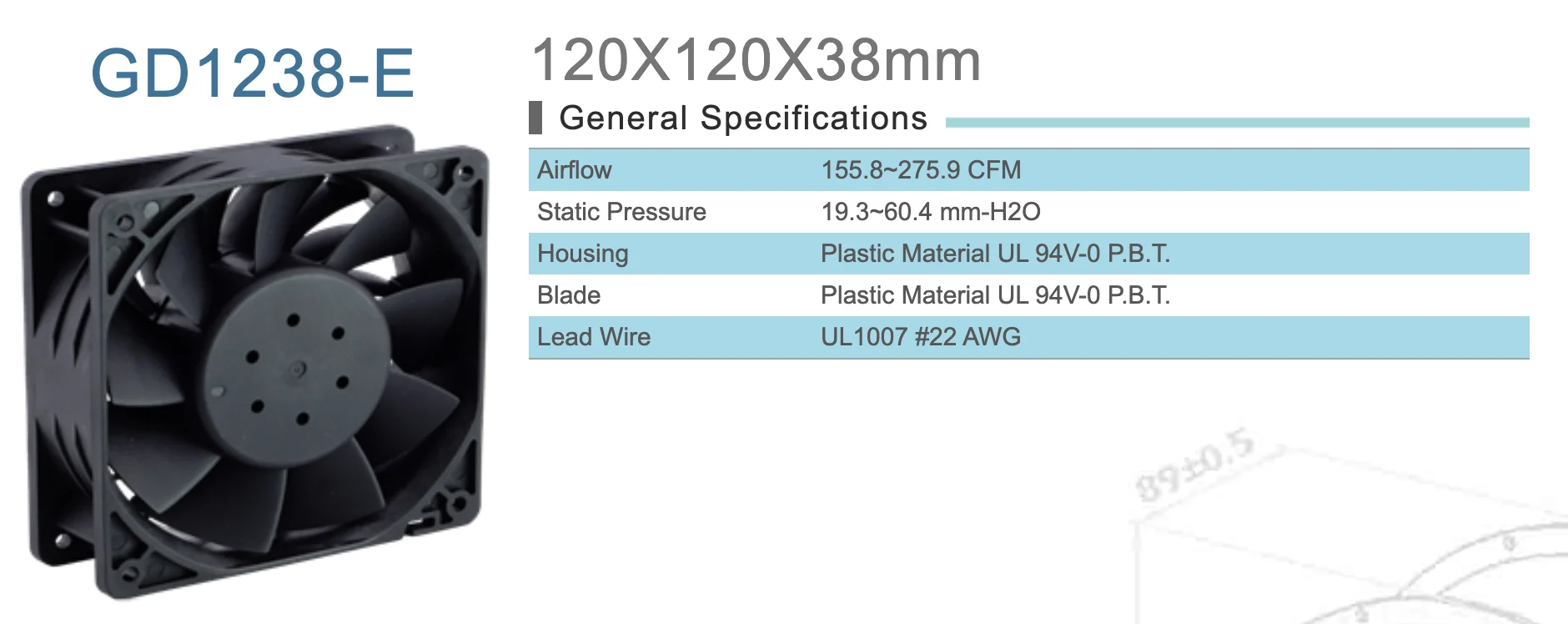 Axial Fan, 275.9CFM, 120x120x38, 24V - detail 2
