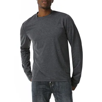 Casual Underwear Men Long Sleeve Blank Grey O Neck High Low T-Shirt Wholesale