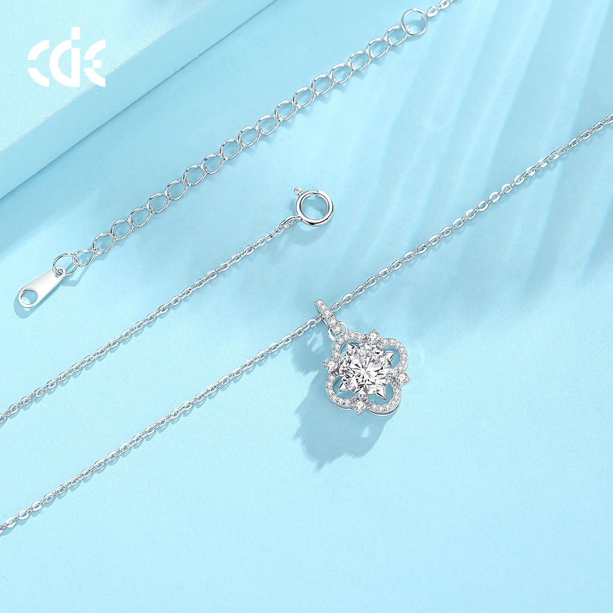 CDE CZYN055 luxury Fine Jewelry 925 Sterling Silver Necklace Eight-pointed Star Flower Shape Zircon Pendant Necklace