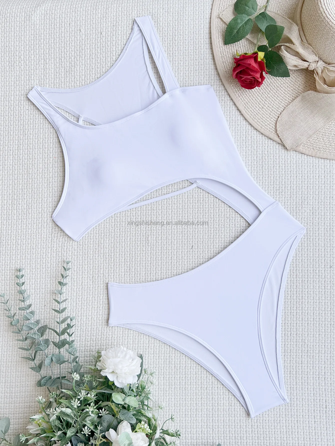 Swimwear Women Custom Logo Bikini Hollow Swimsuit Solid Color Micro