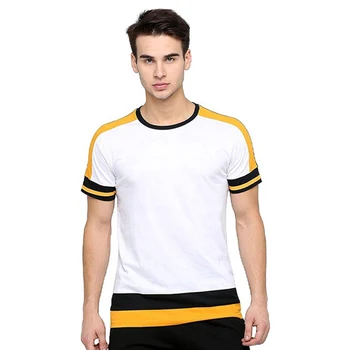New T-shirt Men's Street Style Print Summer Short-Sleeved Round Neck High Quality White Yellow Black Striped Men's Tops
