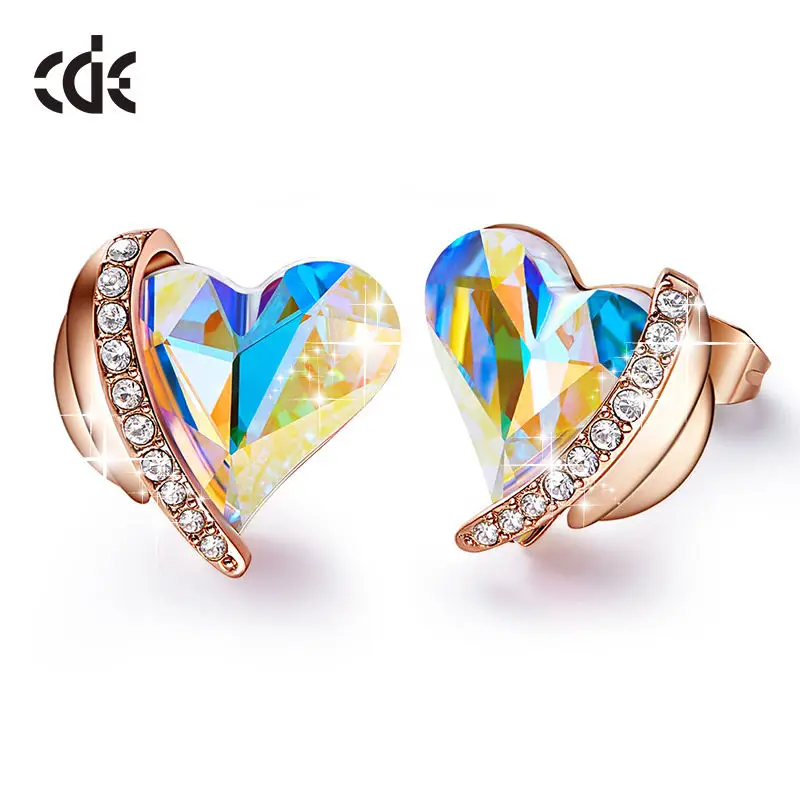 CDE E1877 Fashion Jewelry Copper Alloy Earring Wholesale Heart Cut Crystal Earrings Rhodium Plated Women Stud Earrings