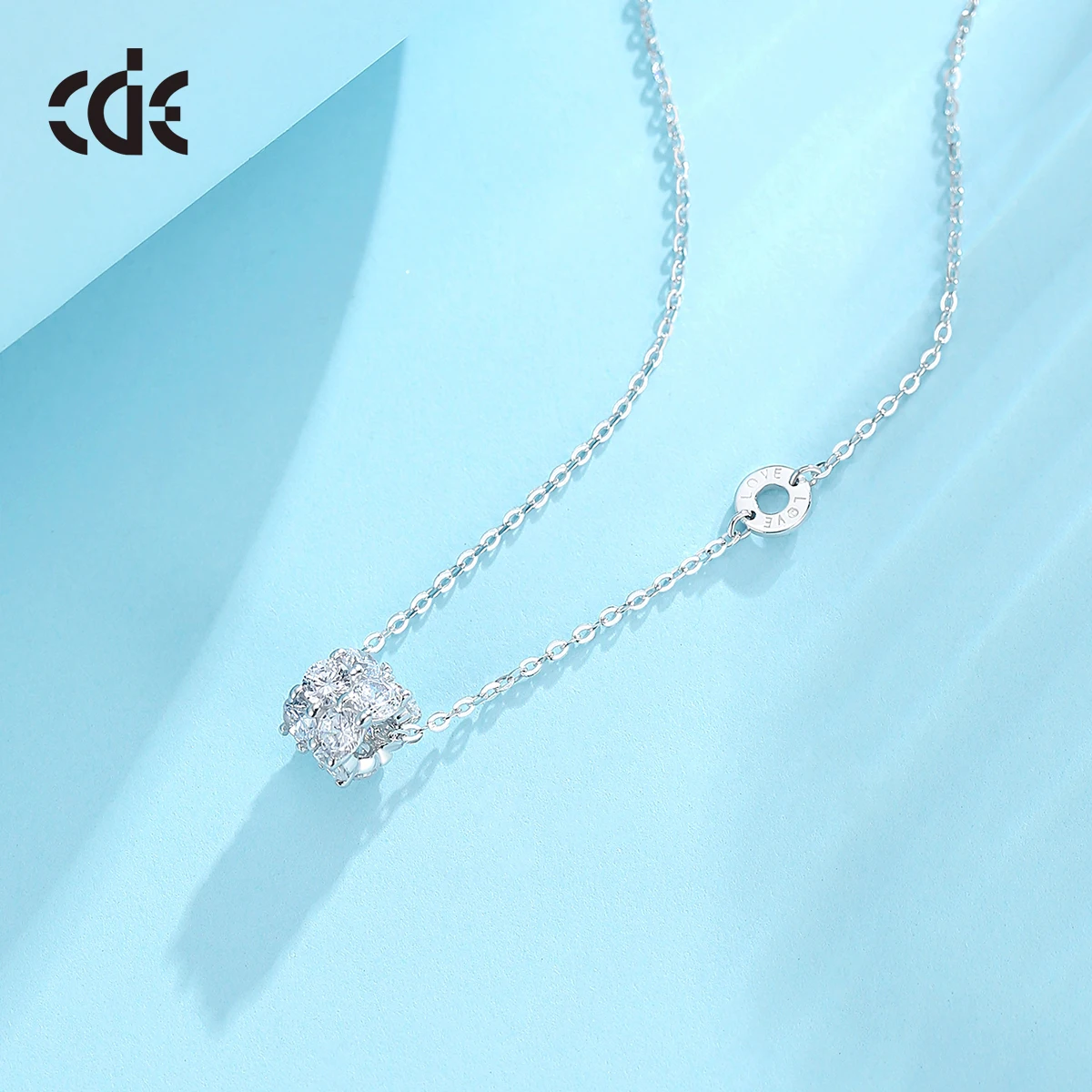 CDE WYN3 Fine Jewelry 925 Sterling Silver Necklace Zircon double circle pendant Rhodium Plated Women Pendant Necklace