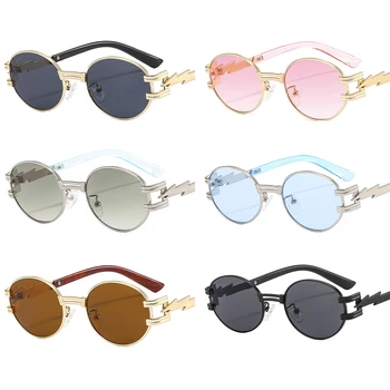 New Europe and the United States Vintage Fashion sunglasses Custom Designer Luxury Metal Small Frame Oval Sun glasses for women