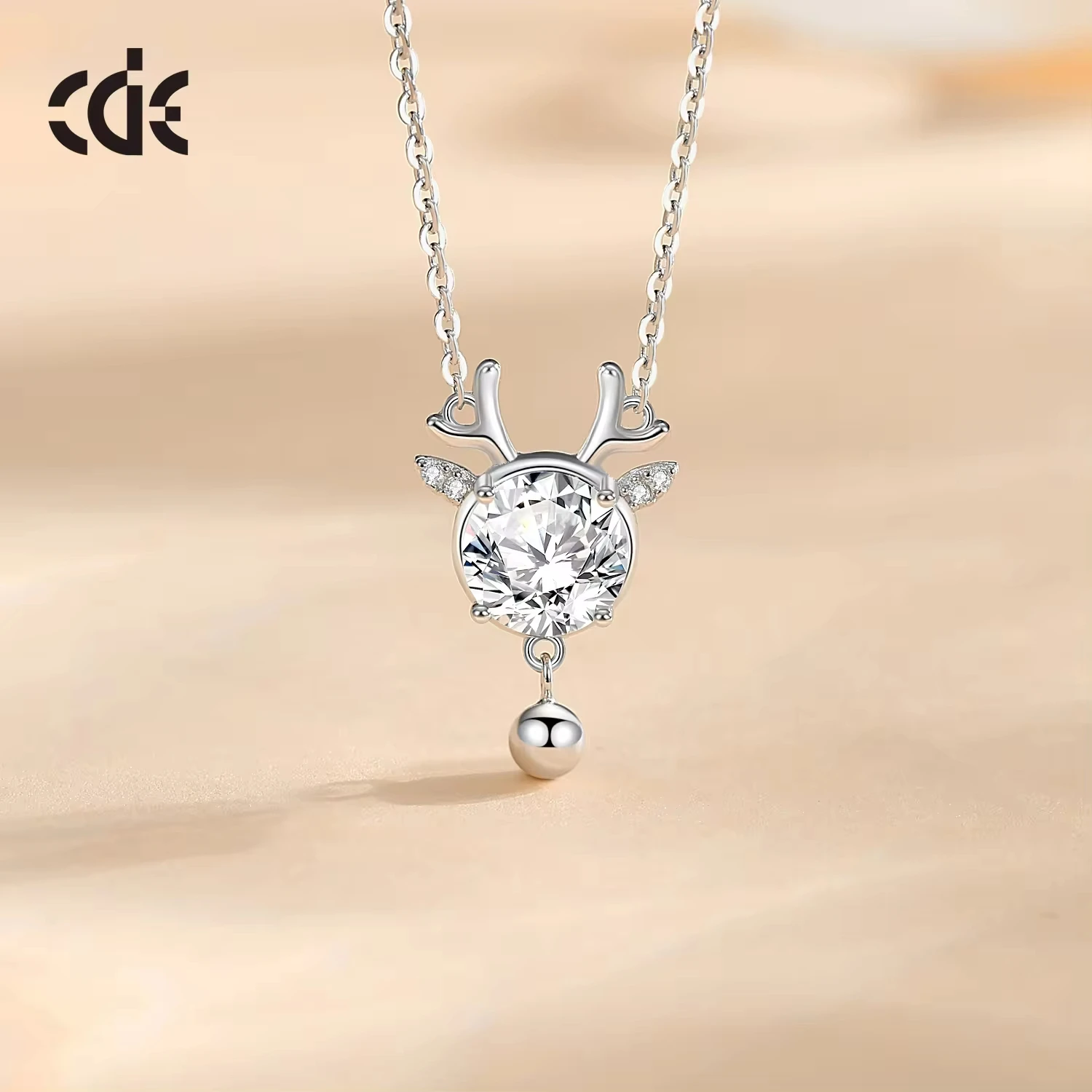 CDE CZYN022 Fine 925S Silver Jewelry Christmas Gift Wholesale Zircon Pendant 14K Gold Plated Christmas Decoration Elk Necklace