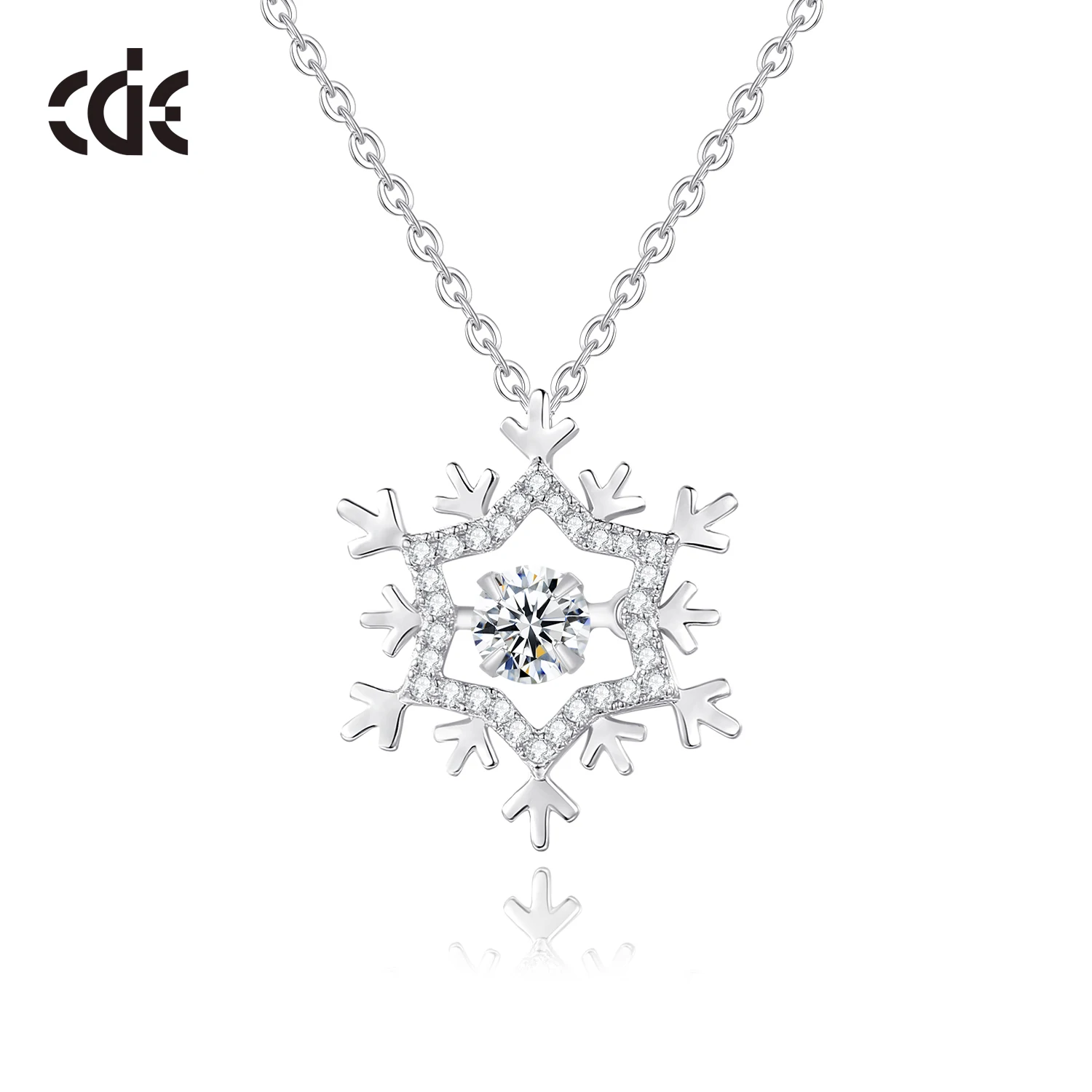 CDE CZYN020 Fine 925 Sterling Silver Gold Plated Jewelry Wholesale Zircon Setting Christmas Gift Snow Shape Pendant Necklace
