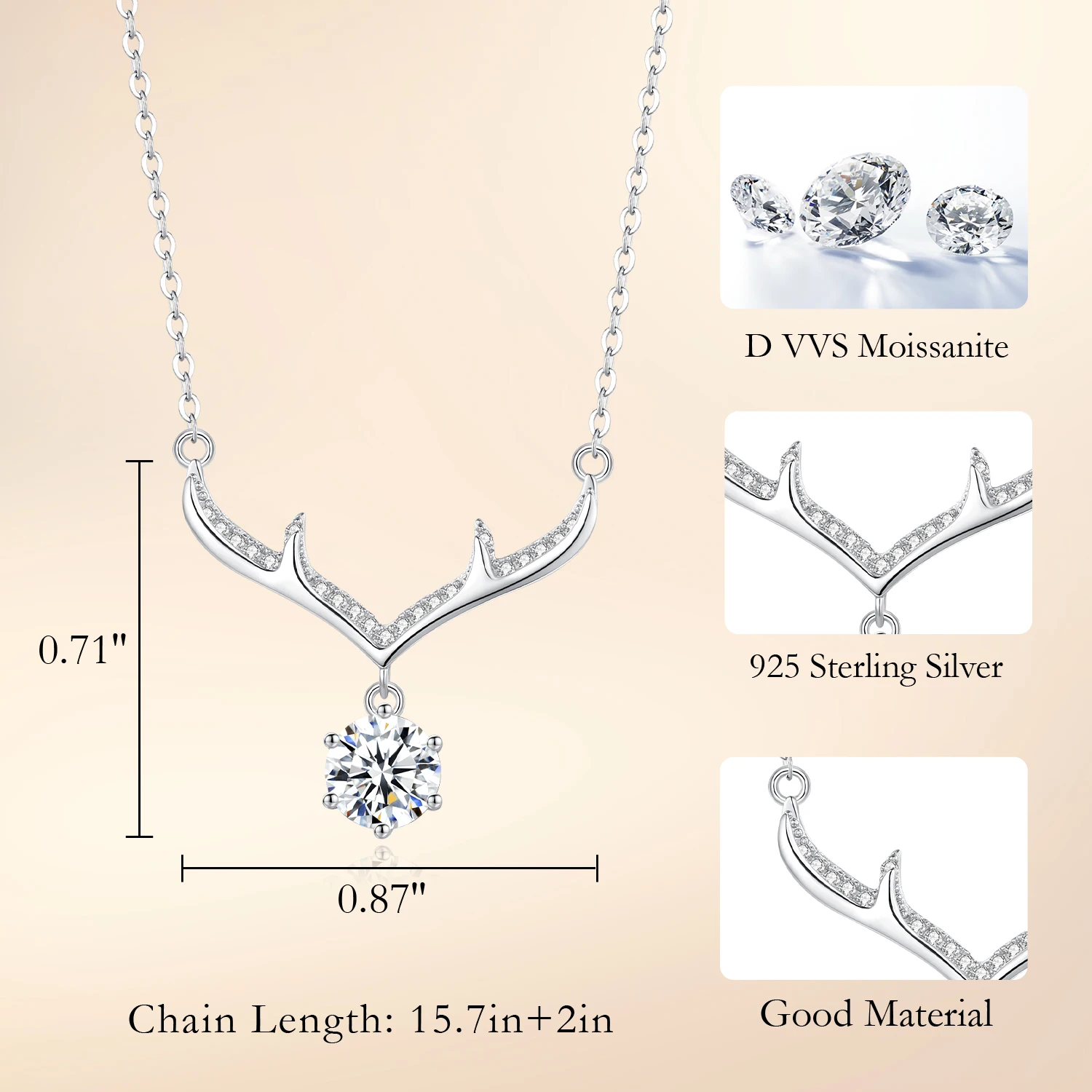 CDE MV00193 925S Fine Silver Christmas Jewelry Moissanite Charm Necklace Deer Pendant Necklace Christmas Decoration Women Gift