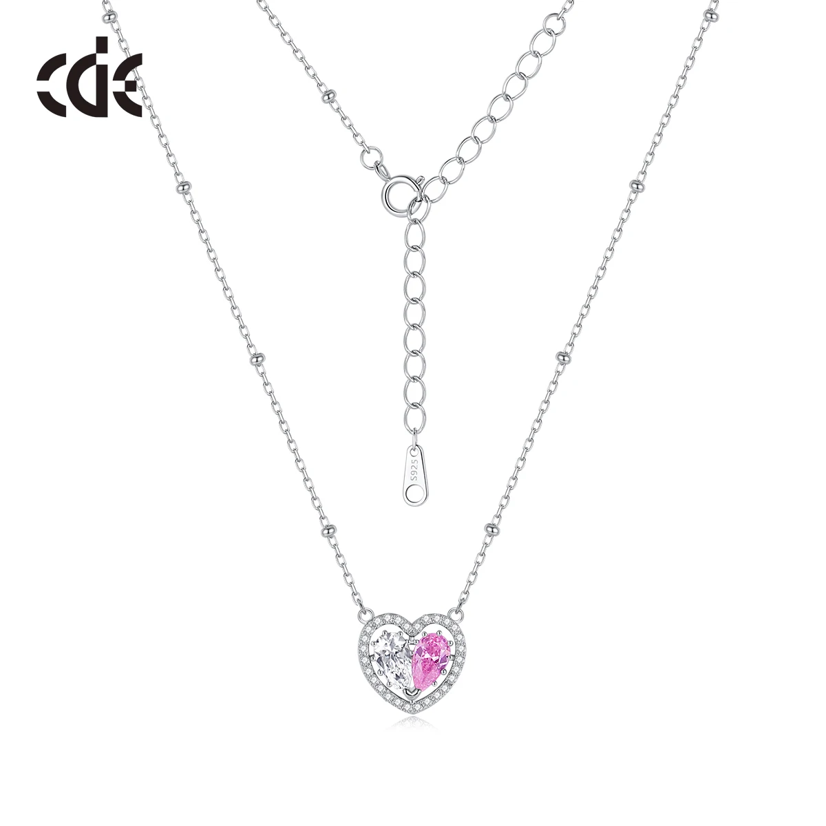 CDE WYN14 Fine Jewelry 925 Sterling Silver Luxury Women Necklace Wholesale Bulk Two-color Split Zircon Heart Pendant Necklace