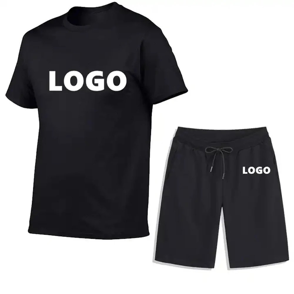 Wholesale summer custom cotton T shirt+ shorts 2 piece men short sets