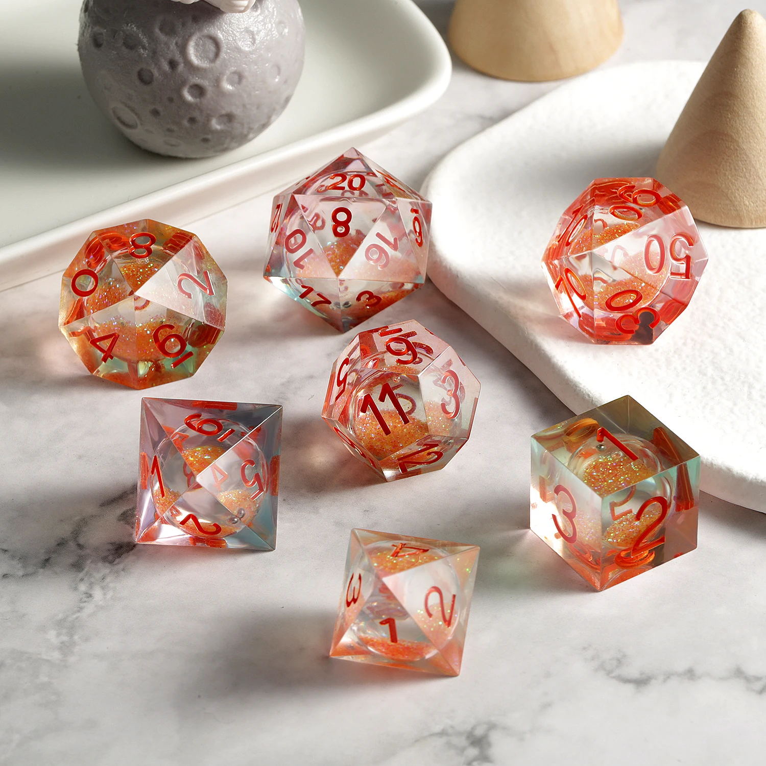 In Store Dnd Liquid Core Dice Set 7pcs Resin Liquid Core Filled Sharp