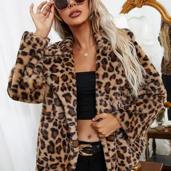 Autumn And Winter Outerwear Lapel Collar Woman Faux-fur Coat Leopard Leather Women's Jackets Faux Fur Coats For Female Harajuku