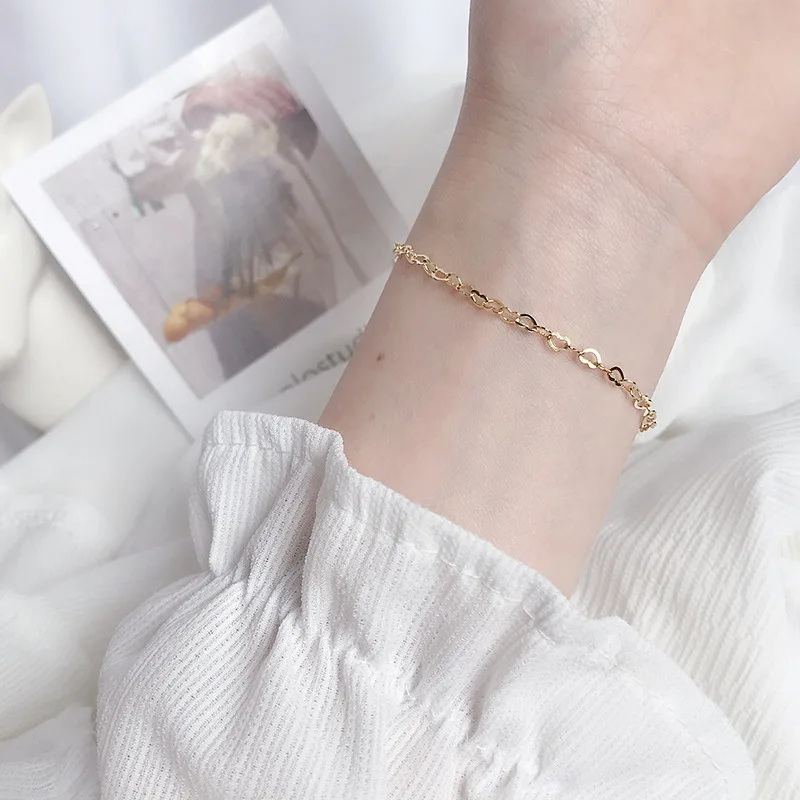 simple heart shape chain,s925 sterling silver gold plated charm bracelets jewelry women gift OEM